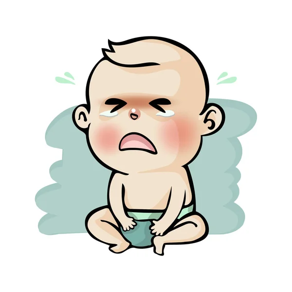 Weinen Baby Junge niedliche Karikatur, Vektor-Illustration — Stockvektor