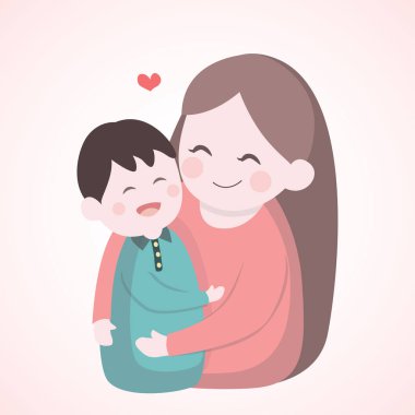Anne oğlu vektör karakter çizim ile sarılma