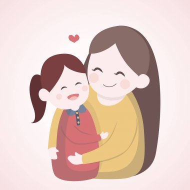 Onun kızı ile vektör karakter illüstrasyon sarılma anne