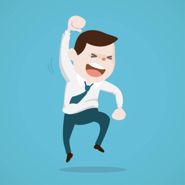 Mutlu neşeli işadamı kutluyor onun başarılı, vektör çizim havada atlama
