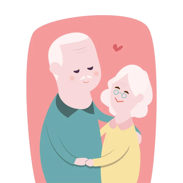 Heureux couple grand-mère et grand-père embrasser et danser avec le visage brûlant, concept de fête des grands-parents — Image vectorielle