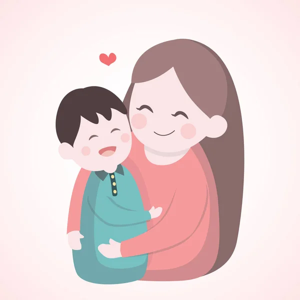 Madre abrazándose con su hijo, ilustración de carácter vectorial — Archivo Imágenes Vectoriales