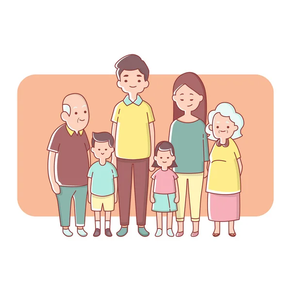 Duże rodziny generacji szczęśliwy razem, postać projekt ilustracji. — Wektor stockowy