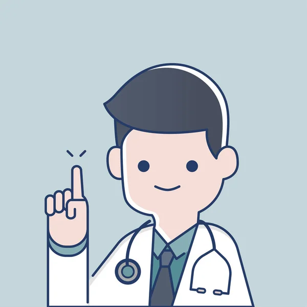 Medical doctor pointing finger up to screen with stethoscope, vector character illustration — Stock Vector