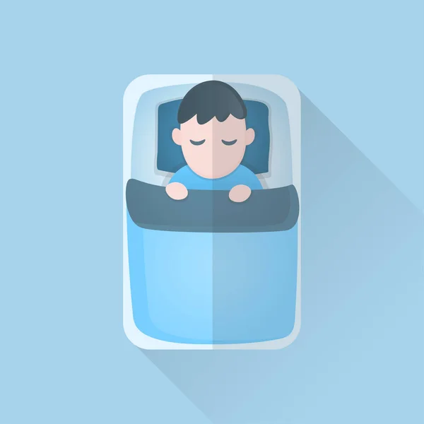 Молодий чоловік у ковдрі Сплячий на ліжку, значок мультфільму, Векторні ілюстрації . — стоковий вектор