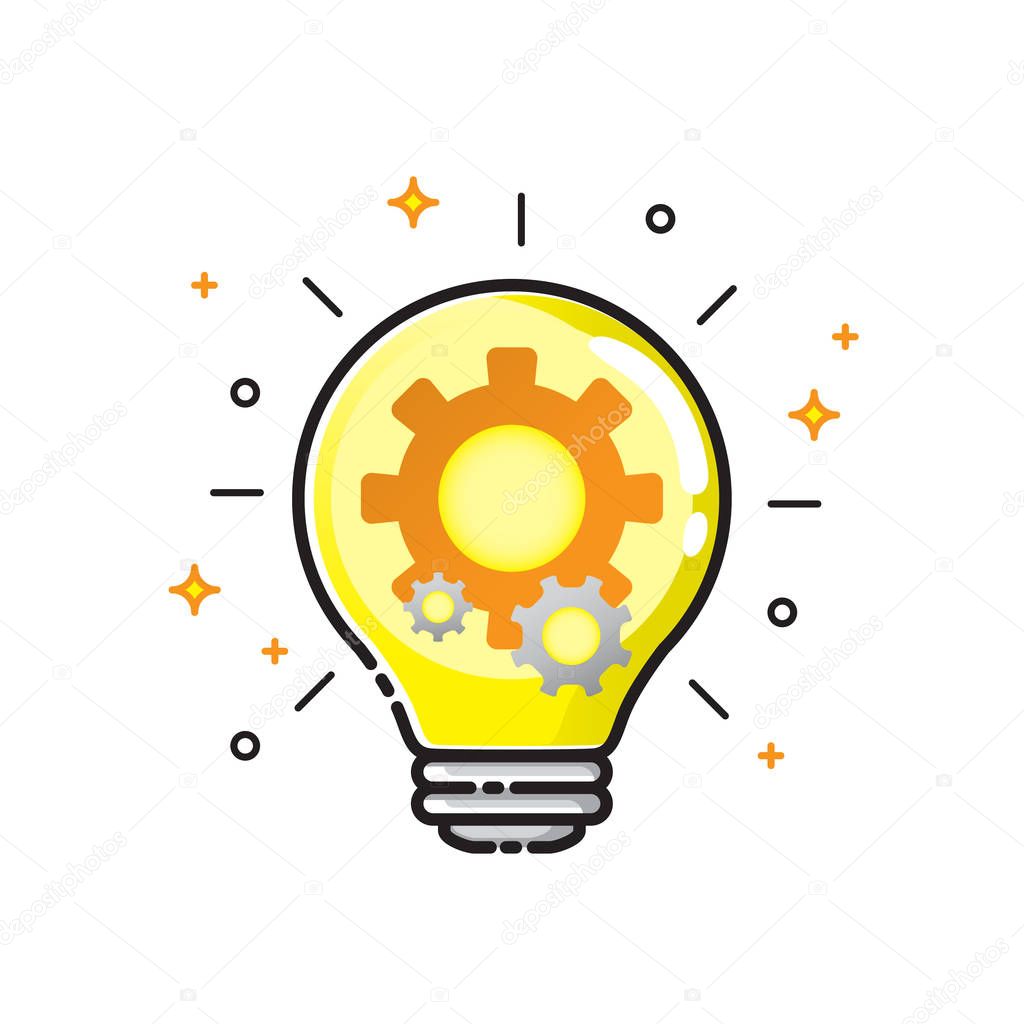 Light bulb gears and cogs icon design, technology, and engineering concept symbol. Vector illustration