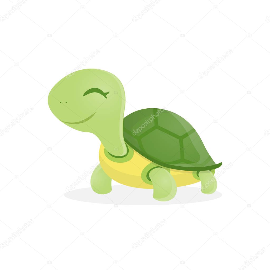 Happy cute turtle walking with smile, Vector illustration.