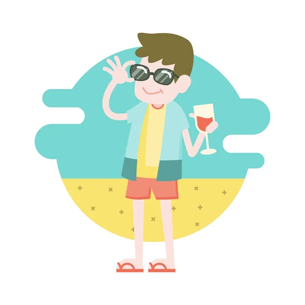 Jeune homme appréciant la détente et boire des cocktails — Image vectorielle
