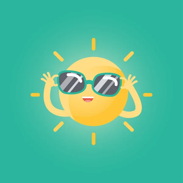 Fröhliche lustige Sonne Cartoon mit Sonnenbrille. — Stockvektor