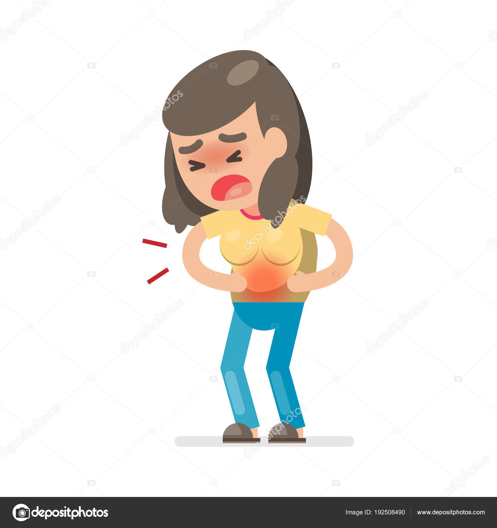 stomach ache cartoon girl