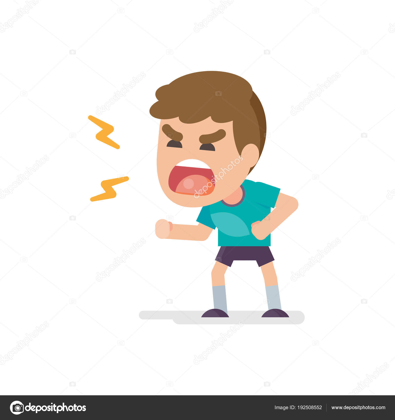Menino bonito fica bravo zangado lutando e gritando expressão, ilustração  Vector . Vetor de stock de ©Nooboonyen 192508552, image size:1600x1700