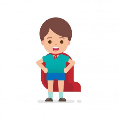 Süper kahraman, kavramı, vektör çizim oynayan çocuk mutlu sevimli çocuk Giydir.