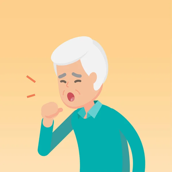 Hombre mayor tos, concepto de alergia a la enfermedad, ilustración plana vectorial . — Vector de stock