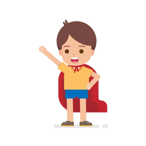 Щасливий милий хлопчик одягаються супергерой, дитина грає навколо концепції, Векторні ілюстрації . — стоковий вектор