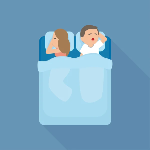 Young couple man and woman sleeping in bed together. Vector cart — Stock Vector