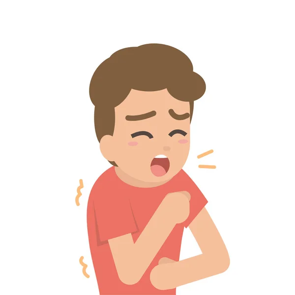 Young man coughing, sickness allergy concept, Vector flat illustration. — Stock Vector