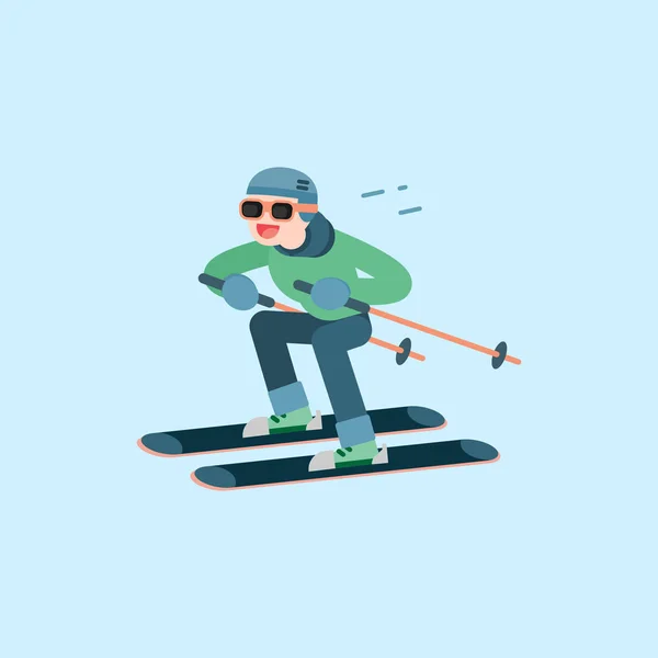 Joyeux jeune homme ski, concept de sports d'hiver, dessin animé vectoriel il — Image vectorielle