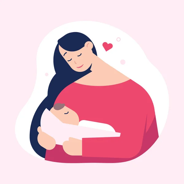 Mother Holding Cute Baby Happy Mothers Day Vector Illustration — Stock Vector