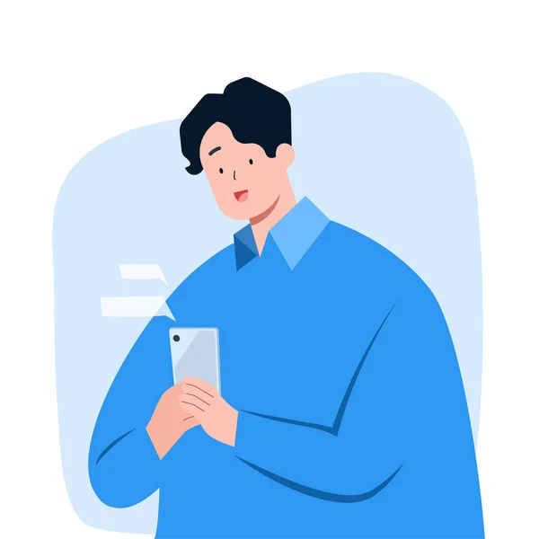 Mensagem Texto Jovem Smartphone Ilustração Personagem Vetorial — Vetor de Stock