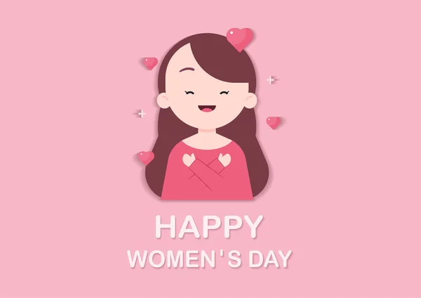 Happy International Women's Day. Pretty woman hugging herself. Vector illustration.