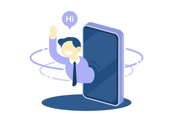 Επιχειρηματίας Χαιρετώντας Χαιρετισμό Και Γεια Μέσω Smartphone Έννοια Εξυπηρέτησης Πελατών — Διανυσματικό Αρχείο