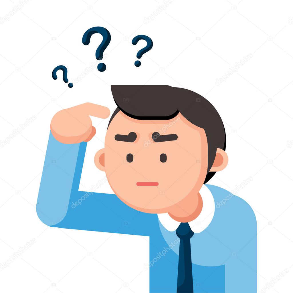 Businessman is confusing and thinking with question marks sign, Vector illustration.