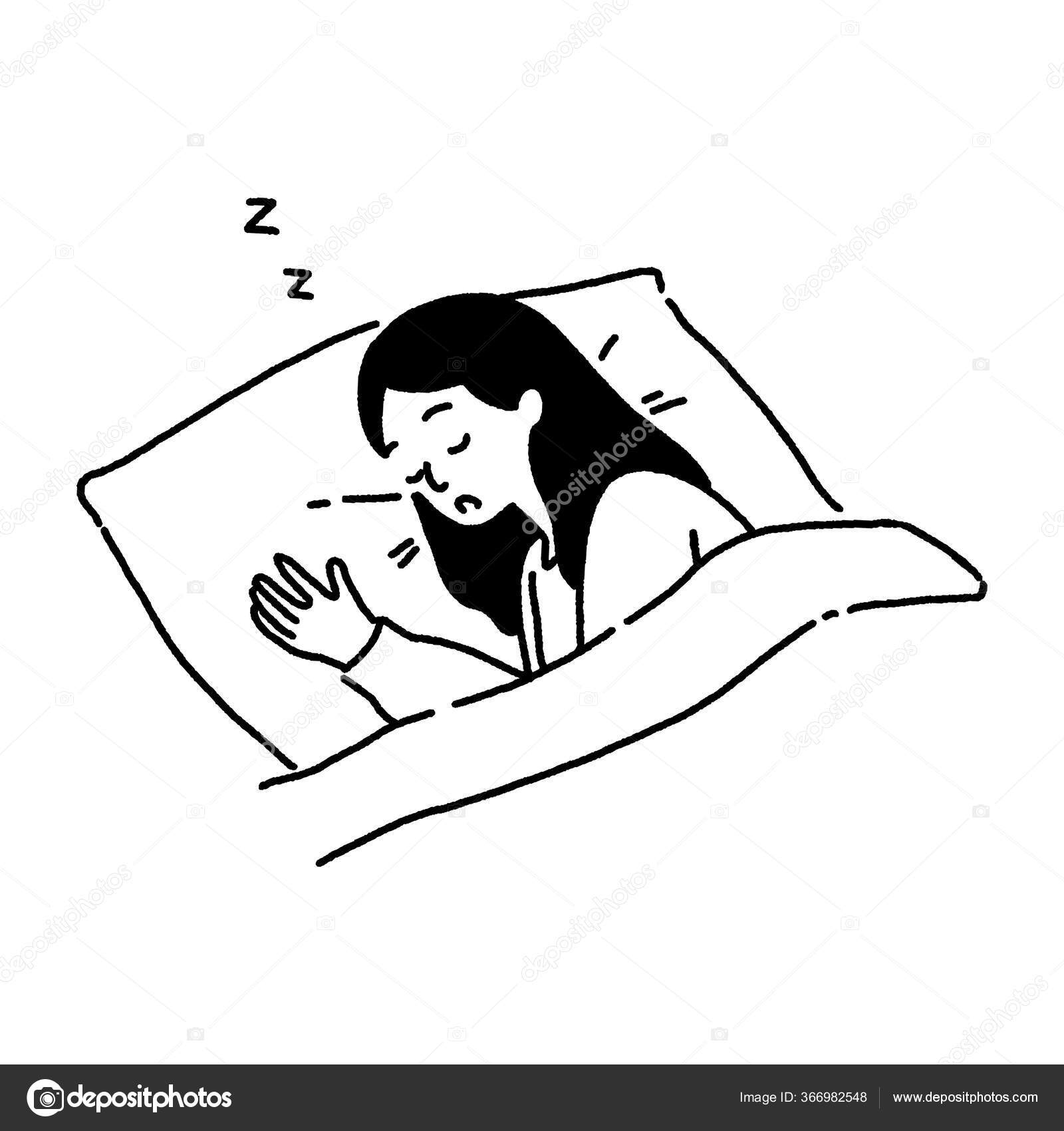 Young Woman Sleep Night Bed Good Sleep Concept Hand Drawn Stock Illustration By ©nooboonyen