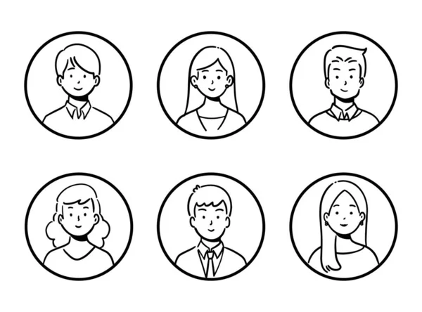 Doodle Set Avatar Office Workers Cheerful People Hand Drawn Icon — Stock Vector