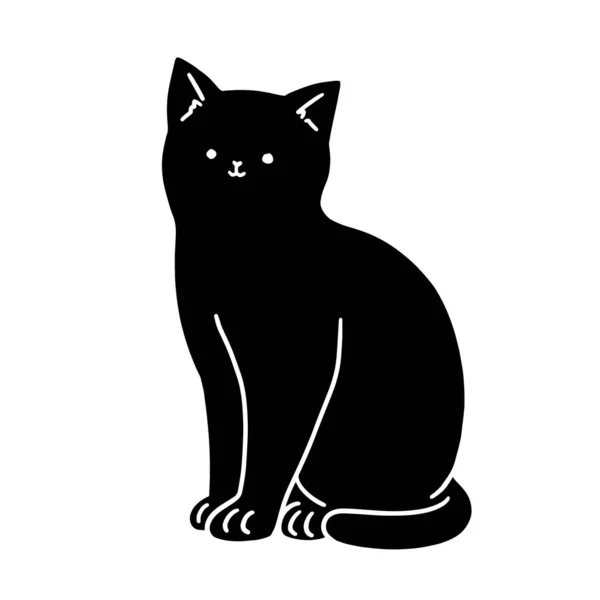 Lindo Gato Negro Sentado Ilustración Vectorial Estilo Dibujado Mano — Vector de stock