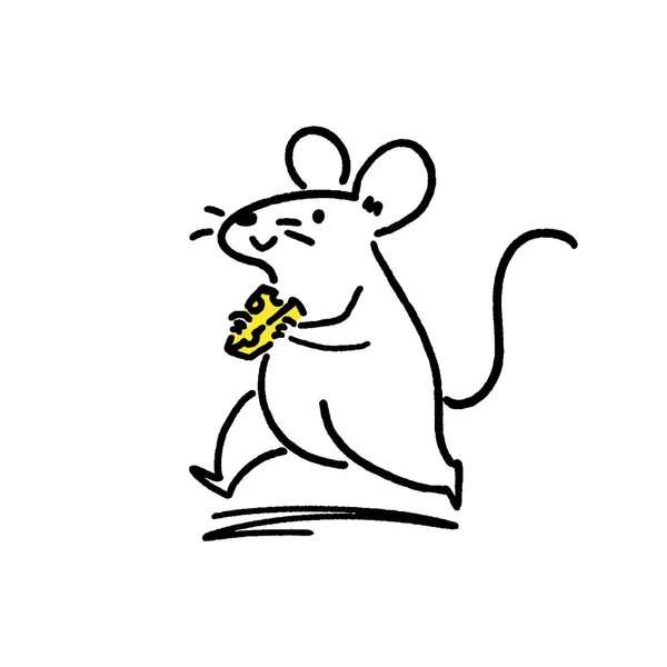 Rato Bonito Com Queijo Ilustração Vetorial Estilo Desenhado Mão — Vetor de Stock