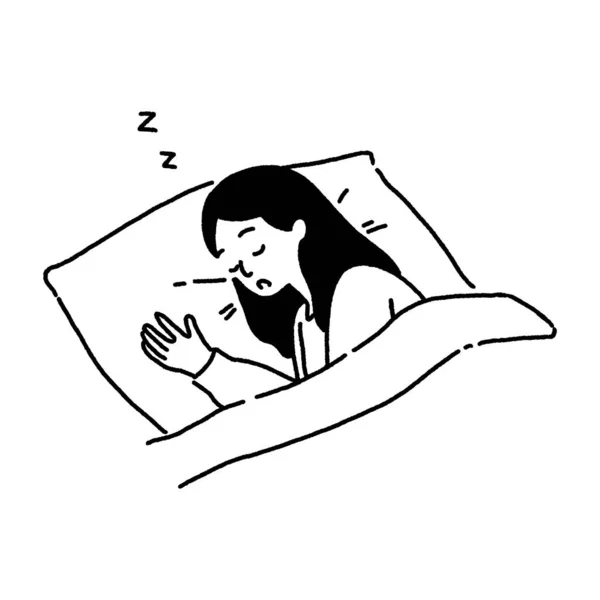 Jonge Vrouw Slapen Nachts Bed Goed Slaap Concept Hand Getekend — Stockvector
