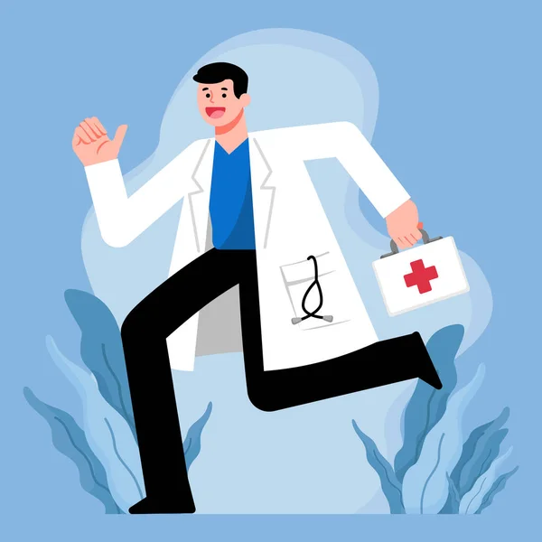 Medical Healthcare Services Concept Doctor Running First Aid Box Vector — Stock Vector