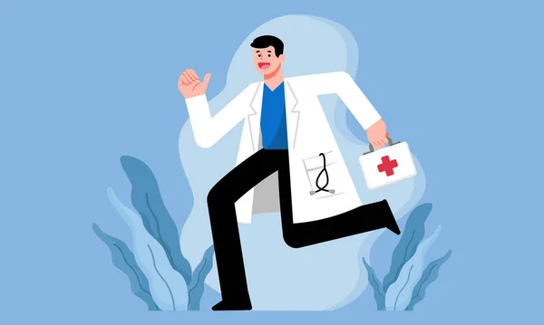 Medical Healthcare Services Concept Doctor Running First Aid Box Vector — Stock Vector