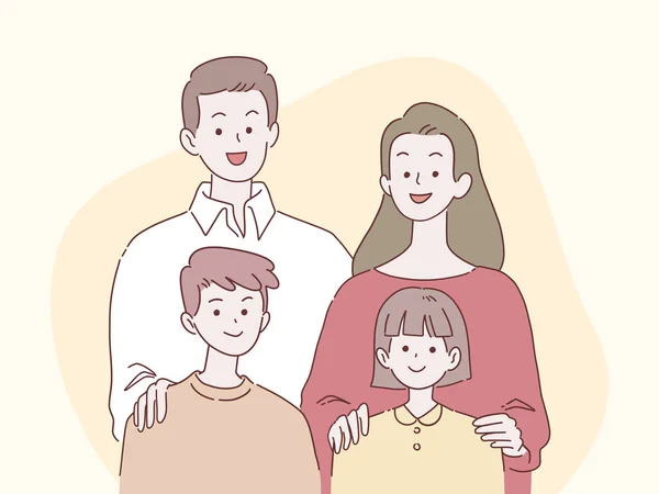 Pais Felizes Crianças Sorriem Juntos Conceito Família Ilustração Vetorial Estilo — Vetor de Stock