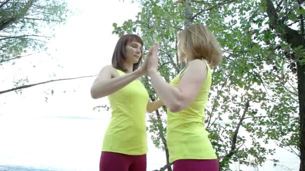 여자는 신선한 공기에서 요가 연습 — 비디오