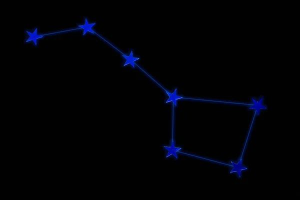 Constelación de Ursa Mayor sobre fondo negro. Una composición de destellos azules en forma de estrellas. collage de fotos . — Foto de Stock