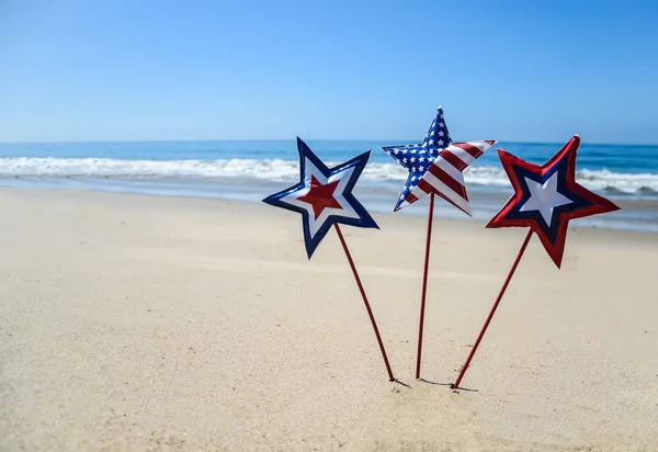 Patriotiska Usa bakgrund på sandstranden — Stockfoto