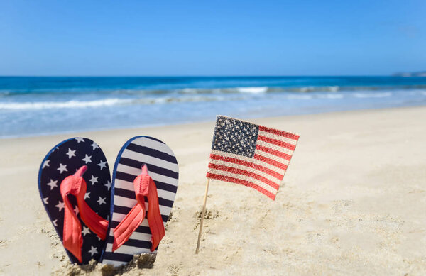 Patriotic USA background on the sandy beach