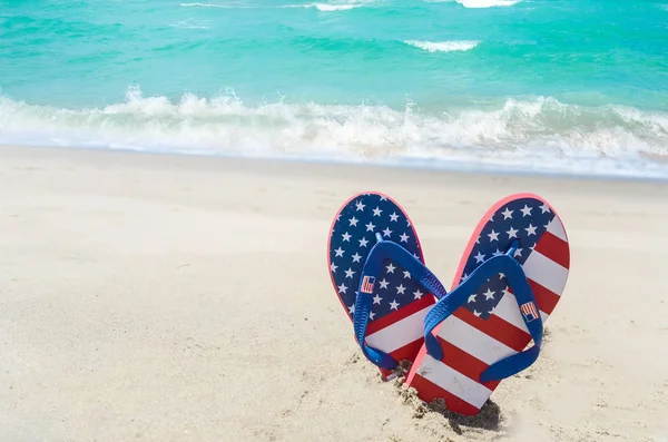 Patriotic USA background on the sandy beach — Stock Photo, Image