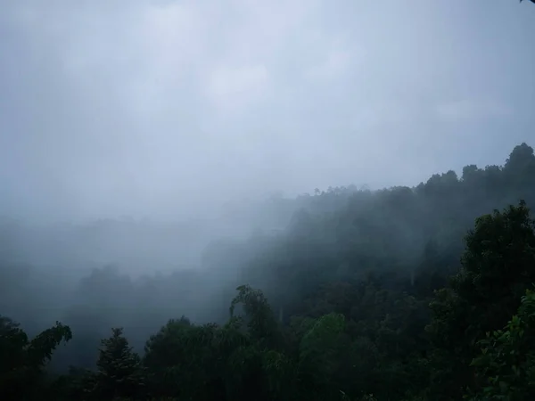 Krajobraz złożonej góry z mgłą w północnej Tajlandii. — Zdjęcie stockowe