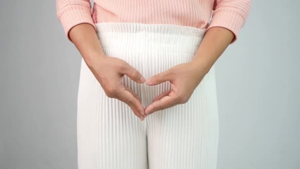 Close View Young Woman Hand Symbol Heart Her Crotch Feminine — Stock Video