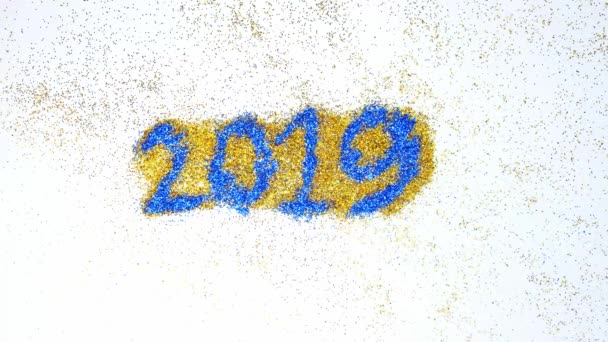 Новый 2019 Год Переход 2020 Концепция Ветер Дул Синие Блестки — стоковое видео