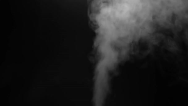 Egy Közeli Fehér Gőz Füstje Fekete Háttérrel Absztrakt Háttér Fogalma — Stock videók
