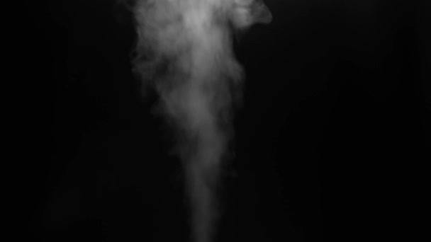 Close White Steam Smoke Shot Black Background Concept Abstract Backdrop — Stock Video