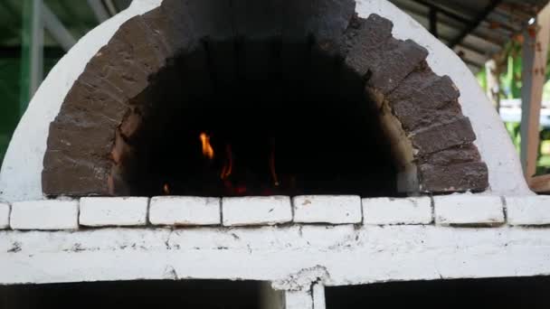 Four Traditionnel Argile Pour Cuisiner Cuire Pizza Avec Une Flamme — Video