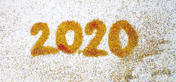 New Year 2020 is coming concept, The yellow glitter showing 2020 — Stock Photo, Image