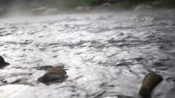 Pohled Sladký Říční Potok Pomalu Tekoucí Přírodní Skalní Pláží Odpařováním — Stock video