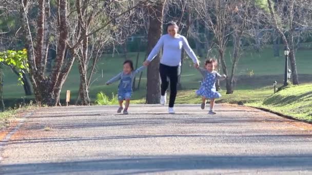 Famiglia Asiatica Felice Rilassato Nel Parco All Aperto Genitore Bambino — Video Stock