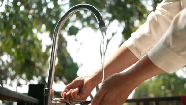 Woman Washing Hands Soap Running Water Sink Hygiene Health Care — Stock Video