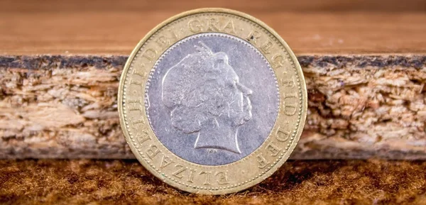 Twee Engelse Ponden Pennies Close — Stockfoto